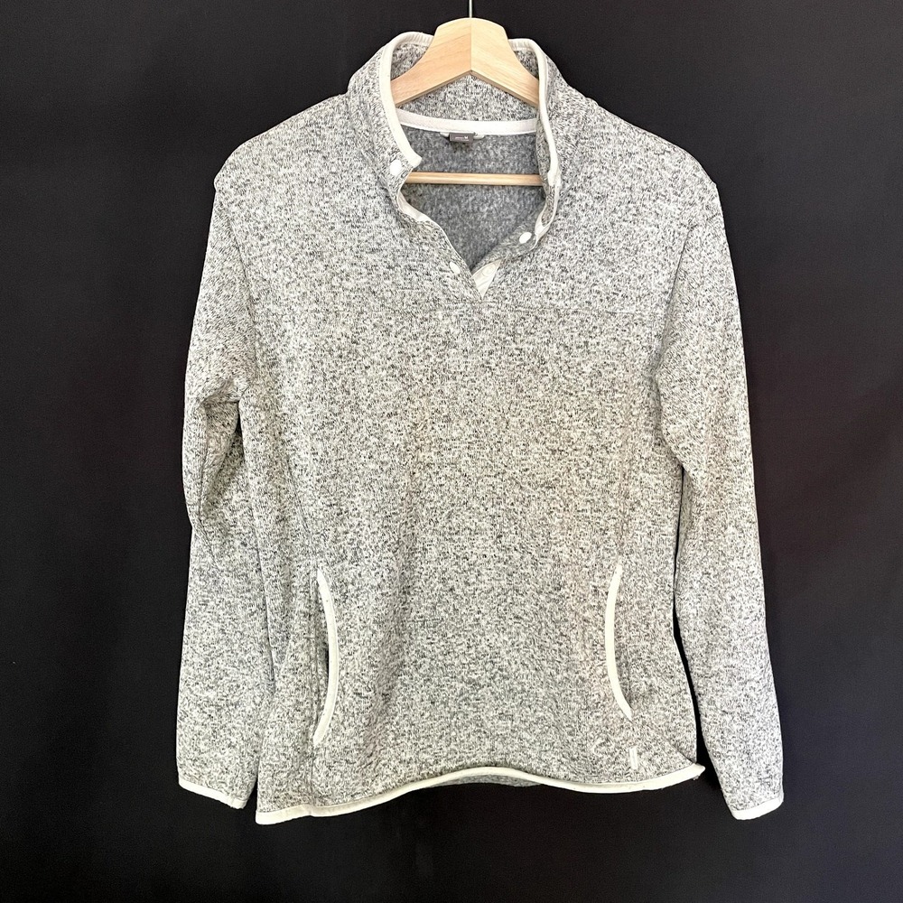 Eddie Bauer gray salt and pepper fleece 1/4 zip sweater pockets women's M